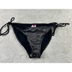OP Bikini Bottom Womens Medium‎ Black Metallic Side Tie Swim Bathing Suit Beach